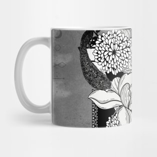 Wonderful flowers in black and white with peacock Mug